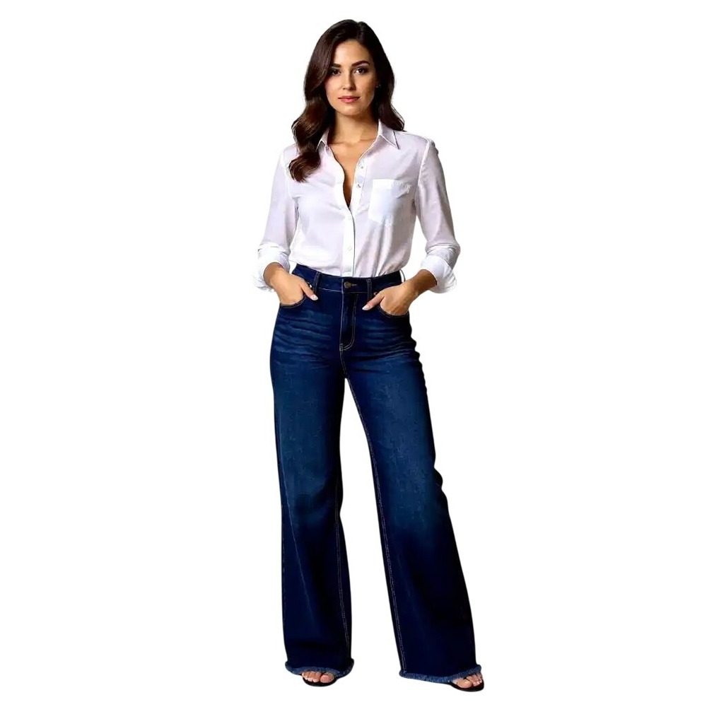 Rachel Roy Attractive High Rise Wide Leg Fray Hem Jeans Dark Wash 6/28 NWT
